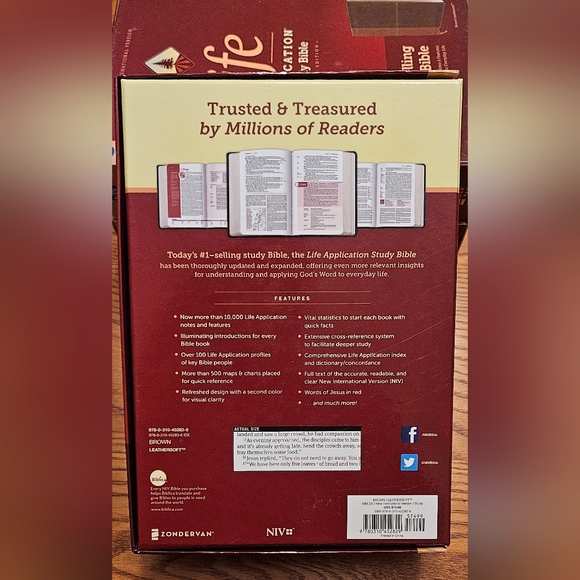 NEW IN BOX Life Application NIV Study Bible Third Edition in Brown Leathersoft - Picture 2 of 3